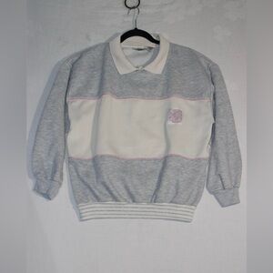 Vintage 90s Gitano Striped Collared Sweatshirt Pink Gray White L